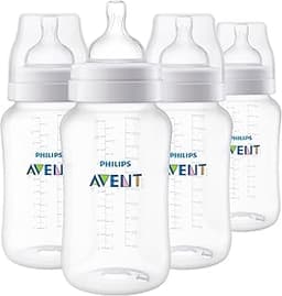 Philips Avent Anti-Colic Baby Bottles, 11oz, with Flow 3 Nipples, 3m+, 4pk, Clear, SCY106/04