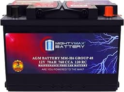 Mighty Max Battery MM-H6 Start and Stop Car BCI Group Size 48 12V 70 AH, 120RC, 760 CCA Rechargeable AGM Car Battery