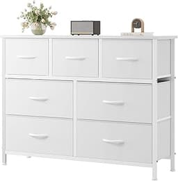 OLIXIS 7 Drawer Fabric Dresser, Storage Tower for Bedroom and Closet | White Easy-Pull Bins for Closet Organizers, Ch...