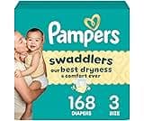Pampers Swaddlers Diapers, Size 3 (13-26 lbs), 168 Count, Absorbent, Keeps Baby Dry and Comfortable, Skin Safe Dispos...
