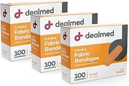 Dealmed Fabric Flexible Adhesive Bandages – 100 Count (3 Pack) Bandages with Non-Stick Pad, Latex Free, Wound Care fo...