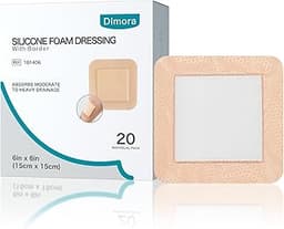 Dimora Silicone Foam Dressing with Border Adhesive 6"x6" Waterproof Wound Dressing Bandage for Wound Care 20 Pack