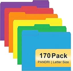 File Folder, PANDRI 170 Pack Colored File Folder, 1/3 Cut Tabs, Letter Size, Assorted 6 Colors Filing Folder for Offi...
