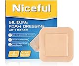 Niceful Silicone Foam Dressing 4"x4", Waterproof Silicone Bandages with Border Adhesive, High Absorbency Bed Sore Ban...
