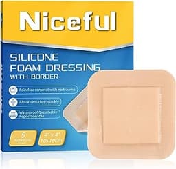 Niceful Silicone Foam Dressing 4"x4", Waterproof Silicone Bandages with Border Adhesive, High Absorbency Bed Sore Ban...