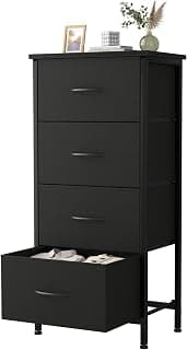 Sweetcrispy Dresser for Bedroom, 4 Drawer Storage Cabinet, Tall Nightstand | Small Fabric Black Dresser for Closet, C...