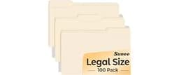 SUNEE Manilla Folders Legal Size (14 x 8.5 inches),100 Per Box, Durable Paper File Folders with 1/3 Cut Tab for Offic...