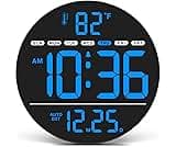 WallarGe Large Digital Wall Clock with LED Display, Electric Wall Clock with Temperature, Auto DST, Date, and Day, 5-...