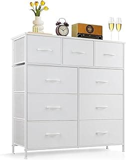 9-Drawer Dresser for Bedroom, Anti-Tip Tall Storage Organizer Chest of Drawers with Wooden Top and Metal Frame Fabric...