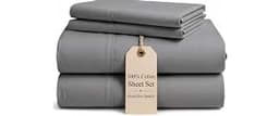 100% Cotton Full Size Sheets, 4 Piece, Light Grey Bed Sheets Full Size | Premium Long-Staple Cotton Sheets Full Size,...