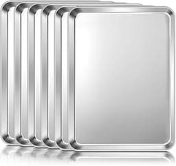 TeamFar Baking Sheet Pan, 6 Pack Stainless Steel Half Size Baking Pans Set, Metal Large Cookie Sheets for Baking/Roas...