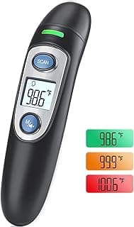 Ear and Forehead Thermometer for Adults & Kids, 1s Accurate Result (Black) | Fever Alarm, 1S Result, 3-Color Backligh...