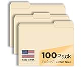 Manilla Folders 8.5 x 11 File Folders Letter Size Manila Folder with 1/3 Cut Tab 100 Pack Paper Folders for Office, S...