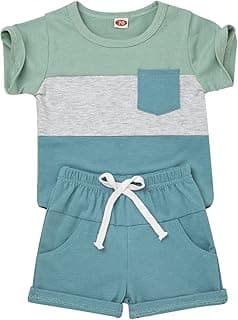 KAFIREN Baby Boy Clothes Toddler Boy Summer Outfits Short Sleeve Patchwork Top T-shirt & Pocket Pant Set 2 Piece 12 M...