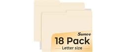 SUNEE File Folders, 18 Pack Manilla Folders 8.5 x 11, 1/2 Cut Tab for Easy Labeling and Organization, Durable Standar...