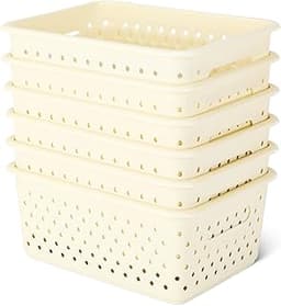 Amazon Basics Decorative BPA-Free Plastic Storage Baskets, 9.9 x 7.4 x 4.16, Ivory, Pack of 6