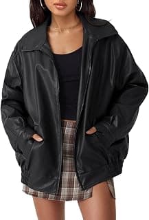 AUTOMET Women's Oversized Faux Leather Jacket Boyfriend Biker Moto Coat Lightweight Fall Bomber Outerwear