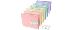 SortRax Plastic Hanging File Folders, Sturdy & Tear-Resistant, Letter Size, 12 Pack with Insertable 1/5-Cut Tabs, Pas...