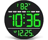 WallarGe Large Digital Wall Clock with LED Display, Electric Wall Clock with Temperature, Auto DST, Date, and Day, 5-...