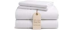 100% Cotton Full Size Sheet Sets, 4 Piece, White Full Size Sheets | Premium Long-Staple Cotton Sheets Full Size, Soft...