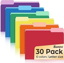 SUNEE File Folders, 30 Pack Manilla Folders 8.5 x 11, Colored File Folders Home Office School Supplies for Documents ...