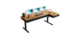 OffiGo 63 Inch L Shaped Electric Standing Desk with 4 Drawers, Rustic Brown | Reversible Corner Table, Office Desk Wi...