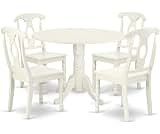 East West Furniture DLKE5-LWH-W 5 Piece Dining Room Furniture Set Includes a Round Kitchen Table with Dropleaf and 4 ...