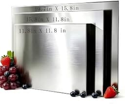 Metal Cutting Board Set 3, L-Shape Edge, Meat Vegetables Dough | Food Grade Stainless Steel Chopping Board Set L-Shap...