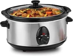 Trendi® 3.5 Litre Stainless Steel Slow Cooker with 3 Cooking Settings/Ceramic Bowl/Dishwasher Safe Bowl & Lid/Transpa...