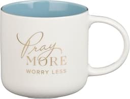 Christian Art Gifts White & Blue Ceramic Coffee Mug for Women: Pray More
