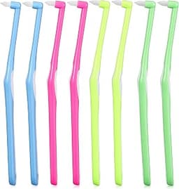 End Tuft Toothbrush, 8 Pcs, 4 Colors, Angled with Cover | Soft Angled Bristles, For Implants & Orthodontic Cleaning