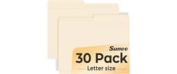 SUNEE File Folders, 30 Pack Manilla Folders 8.5 x 11, 1/2 Cut Tab for Easy Labeling and Organization, Durable Standar...