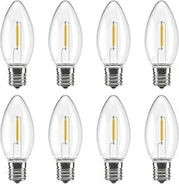 TJOY C7 Night Light Bulb 8 Pack, LED Candelabra Bulb, E12 Base, Warm White 2200K, 0.6W, 7W Equivalent, Plastic Replac...