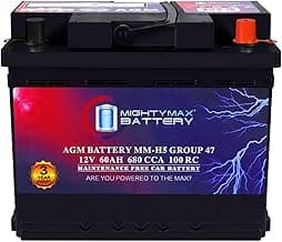 Mighty Max Battery MM-H5 Start and Stop Car BCI Group Size 47 12V 60 AH, 100RC, 680 CCA Rechargeable AGM Car Battery