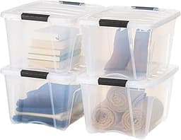 IRIS USA 32 Qt Stackable Plastic Storage Bins with Lids, 4 Pack - BPA-Free, Made in USA - See-Through Organizing Solu...