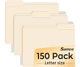 SUNEE File Folders, 150 Pack Manilla Folders 8.5 x 11, 1/3 Cut Tab for Easy Labeling and Organization, Durable Standa...