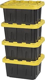 BLACK & YELLOW 5-Gallon Heavy Duty Storage Bins with Lids, Stackable Plastic Storage Bins with Weather-Resistant Desi...
