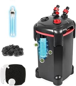 Canister Filter, External Aquarium Filter Ultra-Quiet Water Circulation Cleaning Machine with Media for Fish Tanks an...