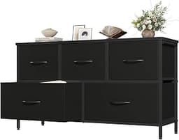 OLIXIS 5 Drawer Black Dresser for Bedroom, Closet Chest Organizer Furniture | TV Stand for Living Room Hallway, Wide ...