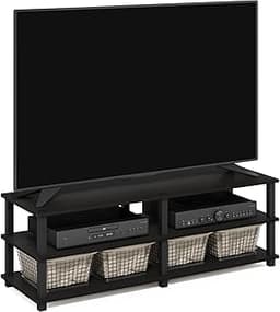 Furinno TURN-S-TUBE Toolless Assembly 3-Tier TV Stand, Entertainment Center for TV up to 55 Inch, Wide Printer Stand ...