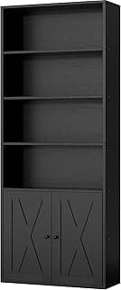 Shintenchi Bookshelf, Industrial Bookshelves and Bookcases with Doors Floor Standing 6 Shelf Display Storage Shelves ...
