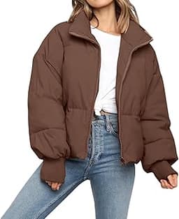 SXGYH Women’s Winter Cropped Puffer Jacket Coat Casual Quilted Baggy Long Sleeve Zip Down Jackets Outerwear