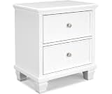 Signature Design by Ashley Fortman White Nightstand, 2 Drawer Storage, Hardwood Solids and MDF Construction, Traditio...