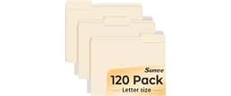 SUNEE File Folders, 120 Pack Manilla Folders 8.5 x 11, 1/3 Cut Tab for Easy Labeling and Organization, Durable Standa...
