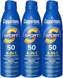 Coppertone Sport Sunscreen Spray SPF 50, Sweat, Heat and Water Resistant Sunblock, Lightweight, Oxybenzone Free, Spra...