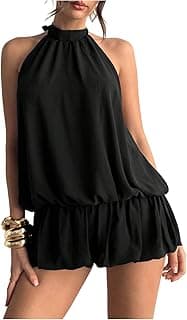 Floerns Women Backless Sleeveless Ruffle Bubble Hem Mesh Halter Mini Dress