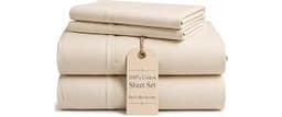 100% Cotton Full Sheet Set, 4 Piece, Ivory Full Size Sheets | Premium Long-Staple Cotton Full Bed Sheets, Soft, Breat...