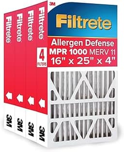 Filtrete 16x25x4 Air Filter MERV 11, MPR 1000 Micro Allergen Defense 4-Pack, Fits Lennox & Honeywell, AC Furnace HVAC...