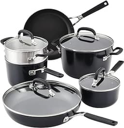 KitchenAid Hard Anodized Nonstick Cookware/Pots and Pans Set, 10 Piece - Matte Black