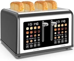 4 Slice Toaster Touch Screen, Stainless Steel Toasters Digital Timer, Dual Control Panel Toasters, 8 Shade Settings 6...